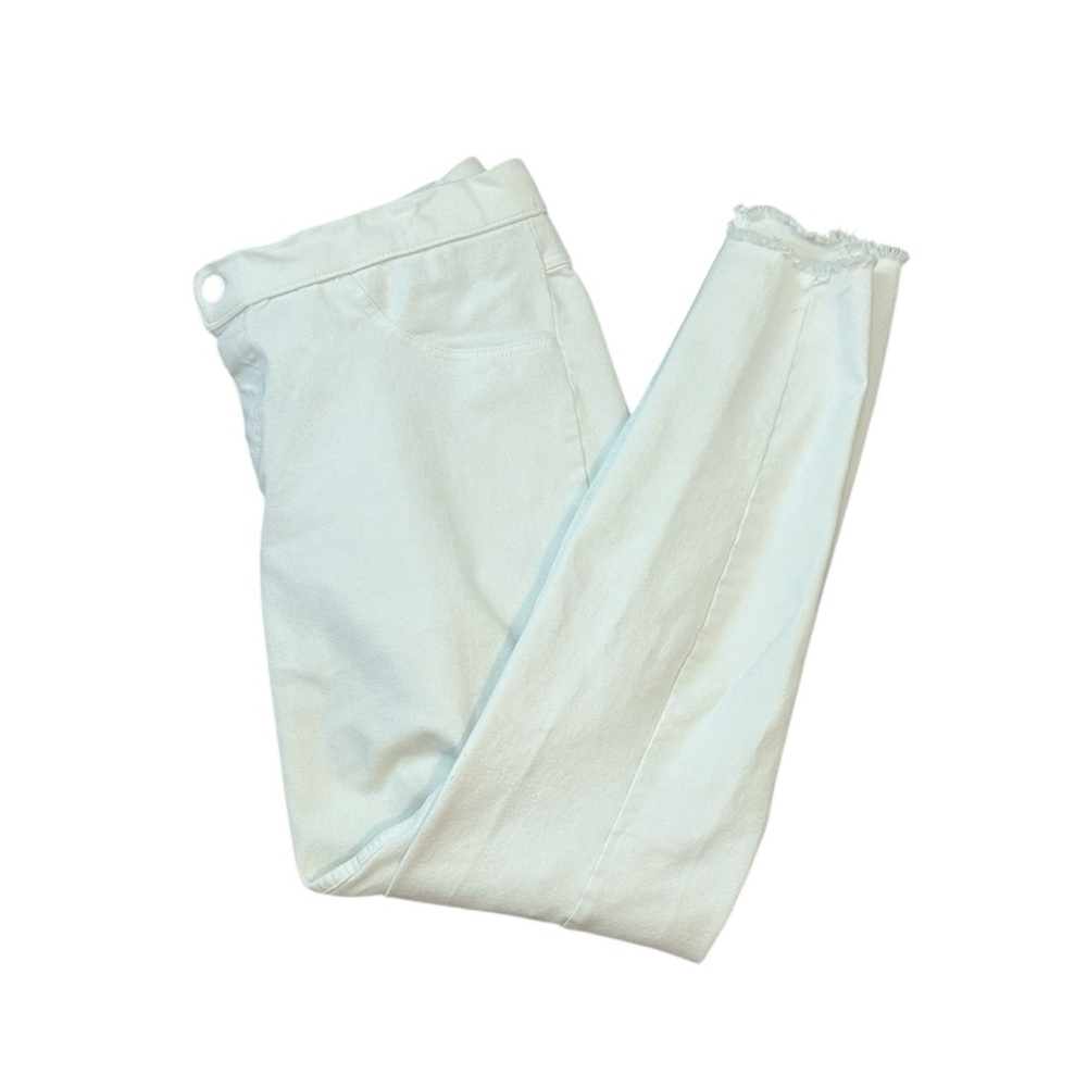 HUE Selvage Edge Ripped White Denim Leggings, Large
